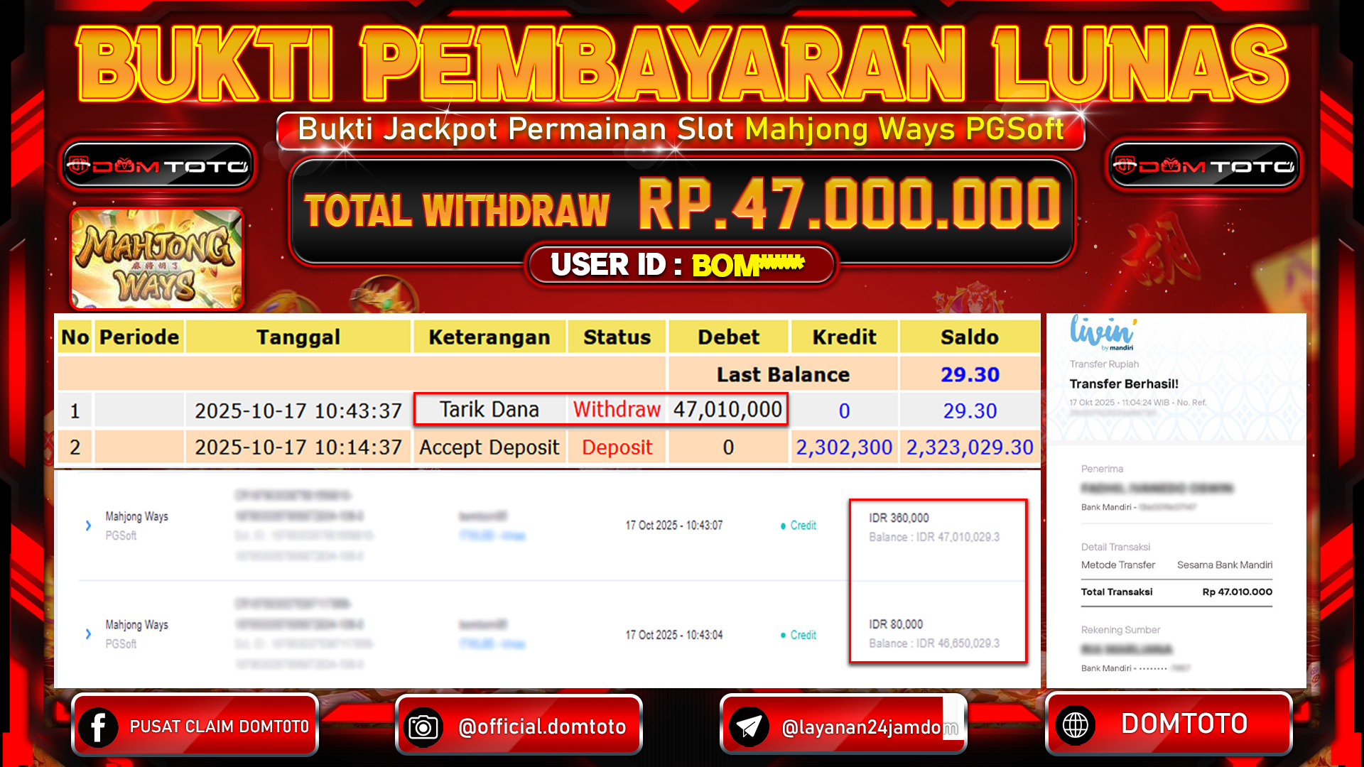 JACKPOT Slot Mahjong Ways PG Soft 17 OKTOBER 2025